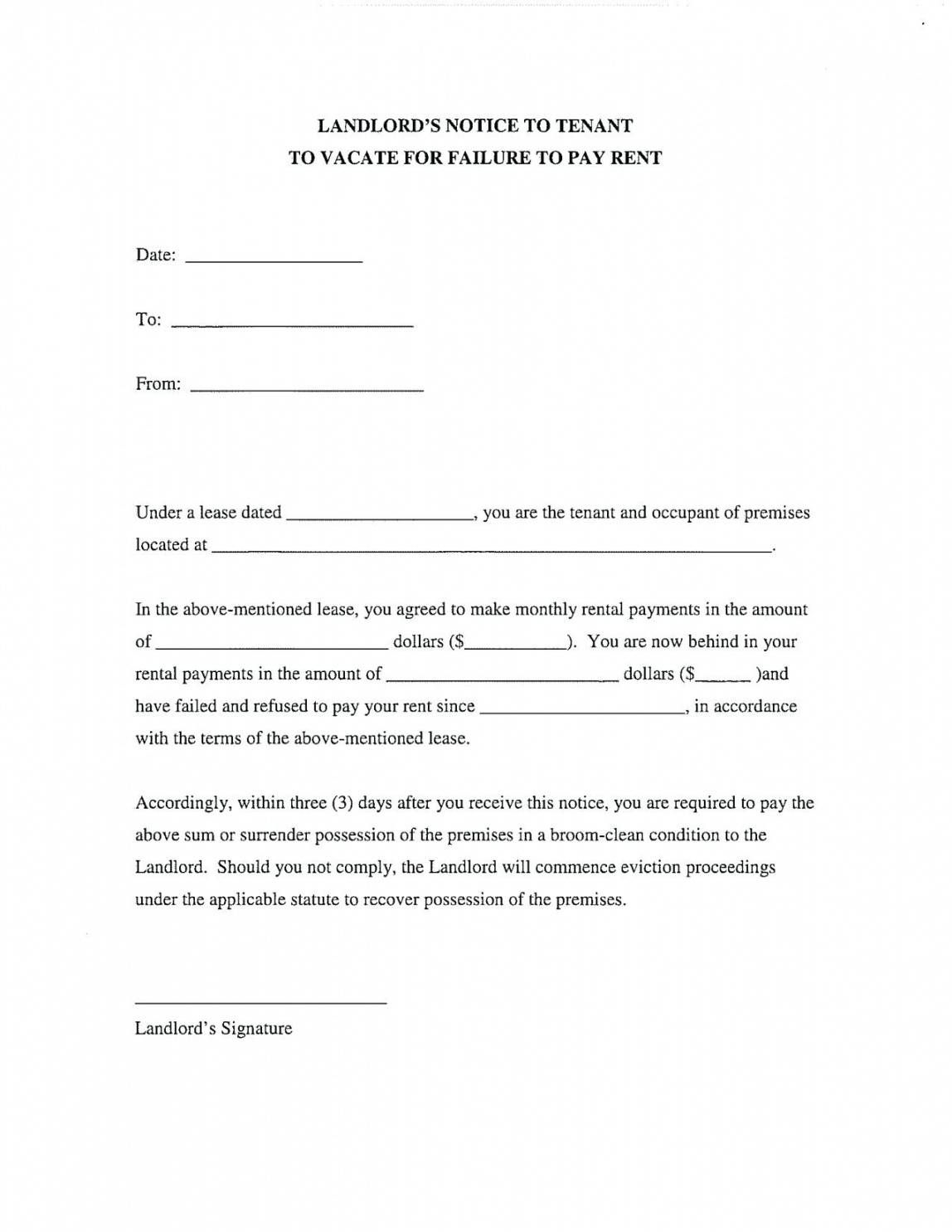 Printable 30 Day Notice To Landlord