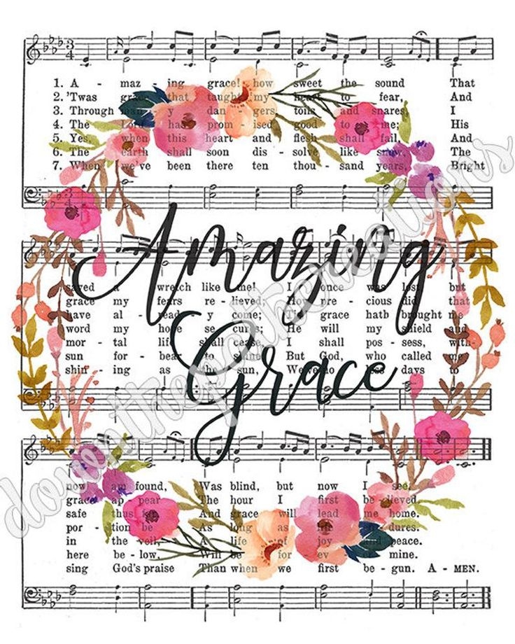 Printable Amazing Grace Hymn Art Sheet Music Instant Download Hymnal 