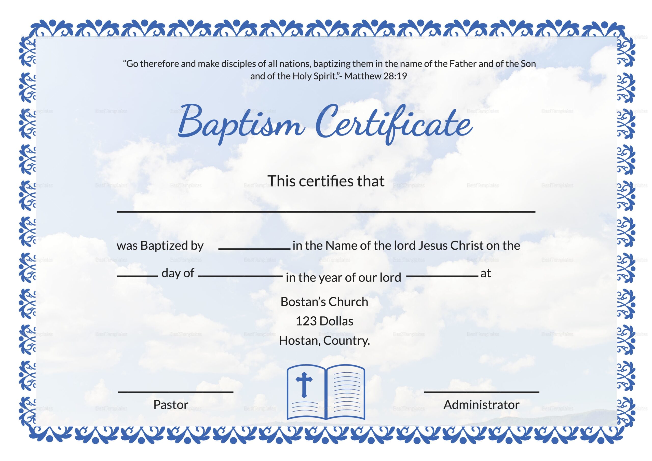 Certificate Of Baptism Christian Printable