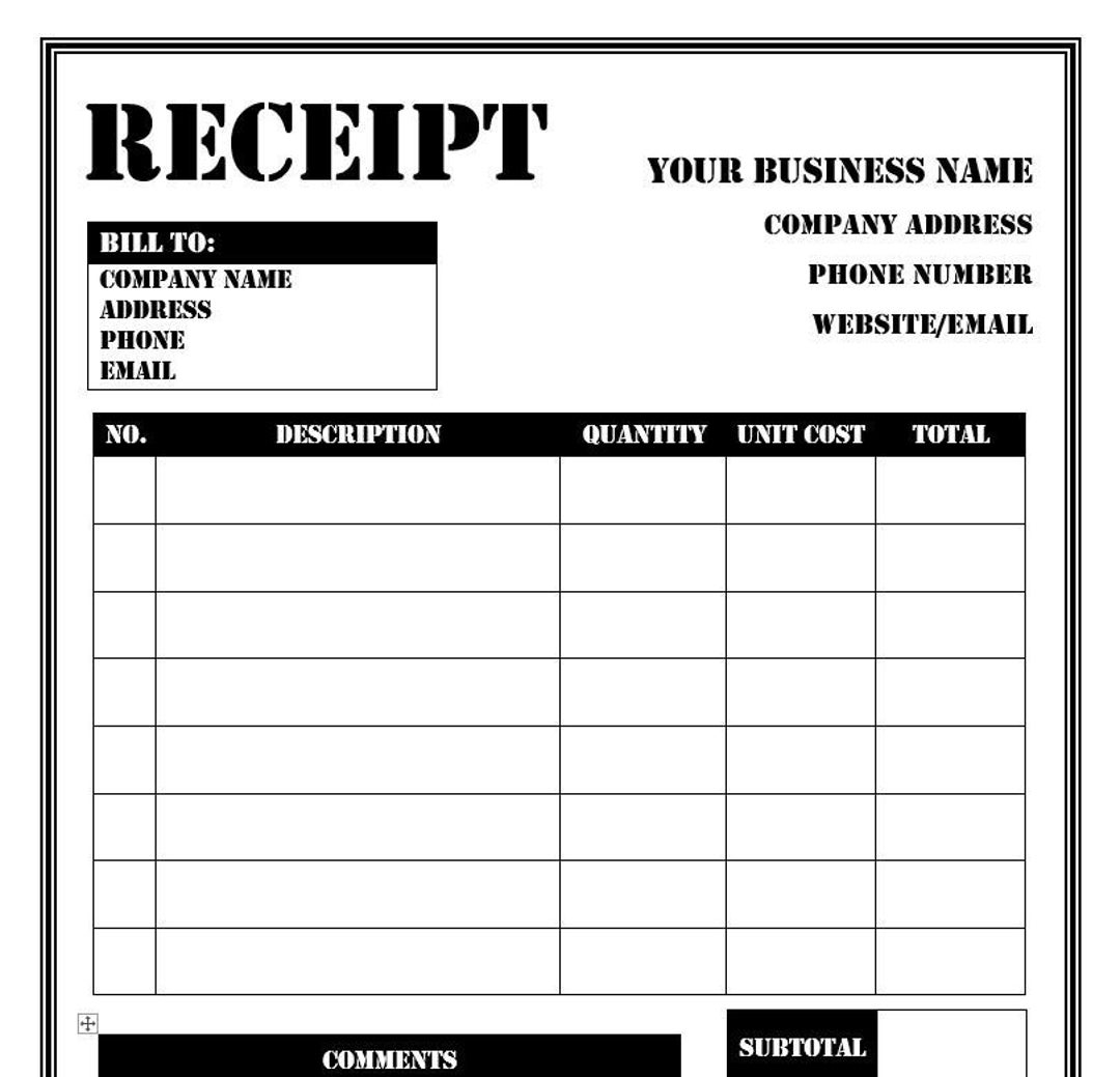 Printable Receipts For Work Done