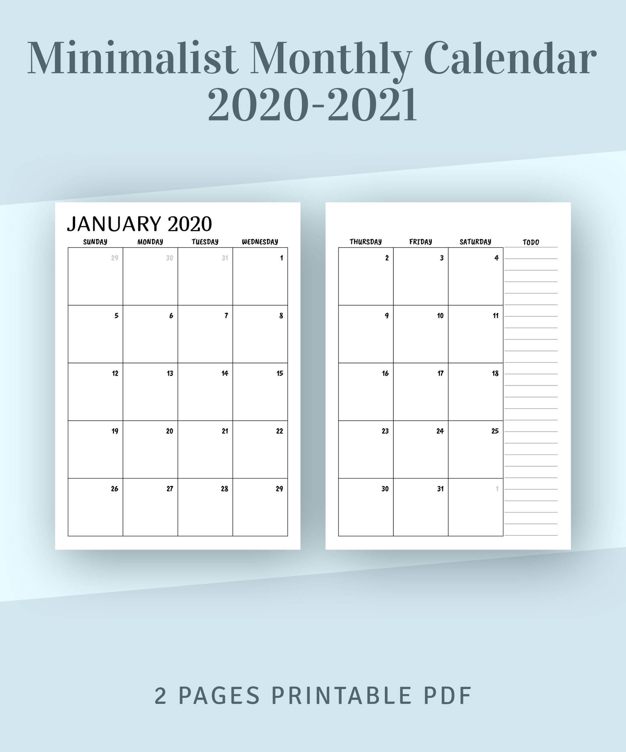 Month On 2 Pages Printable