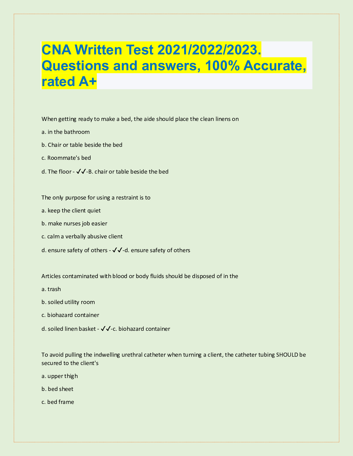 Printable Cna Practice Test