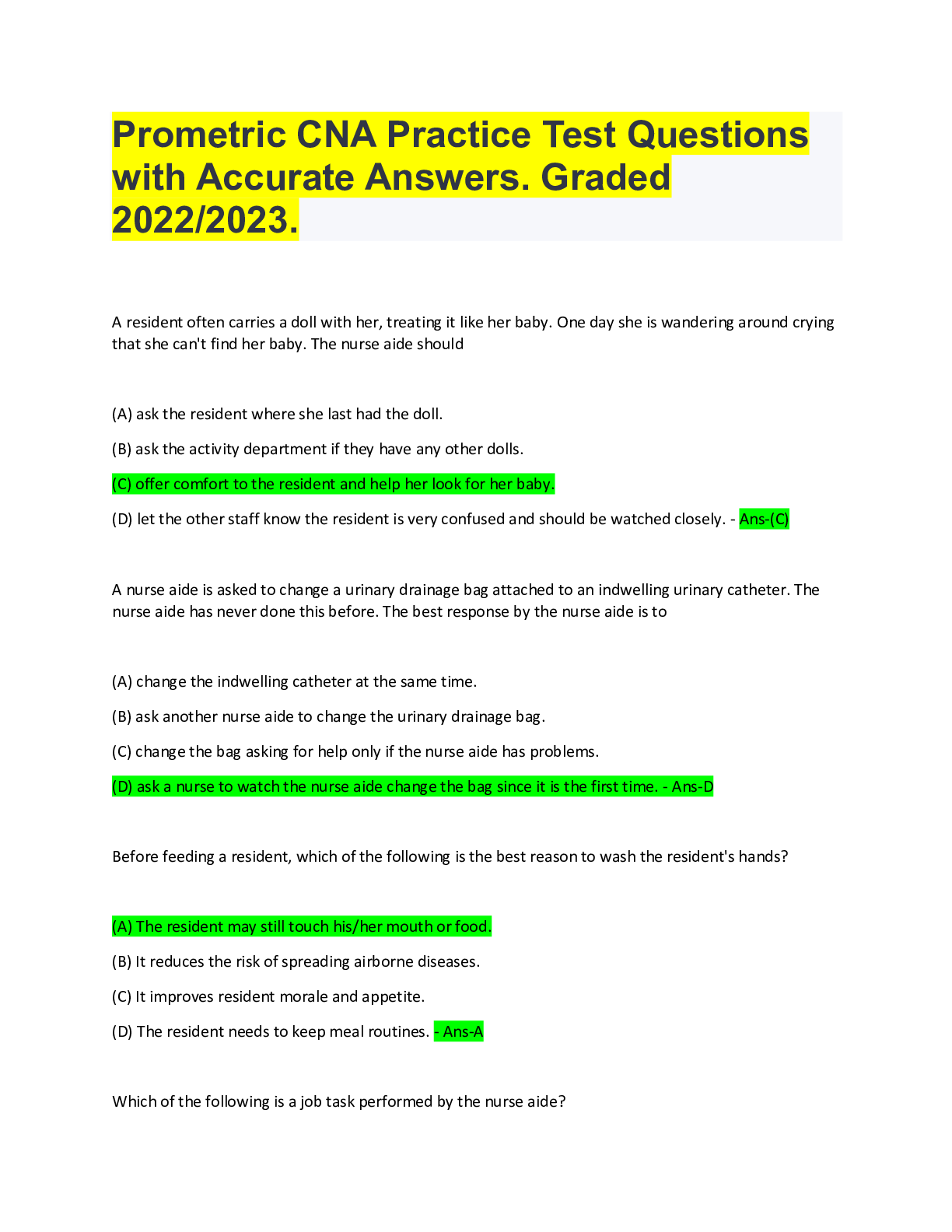 Printable Cna Practice Test