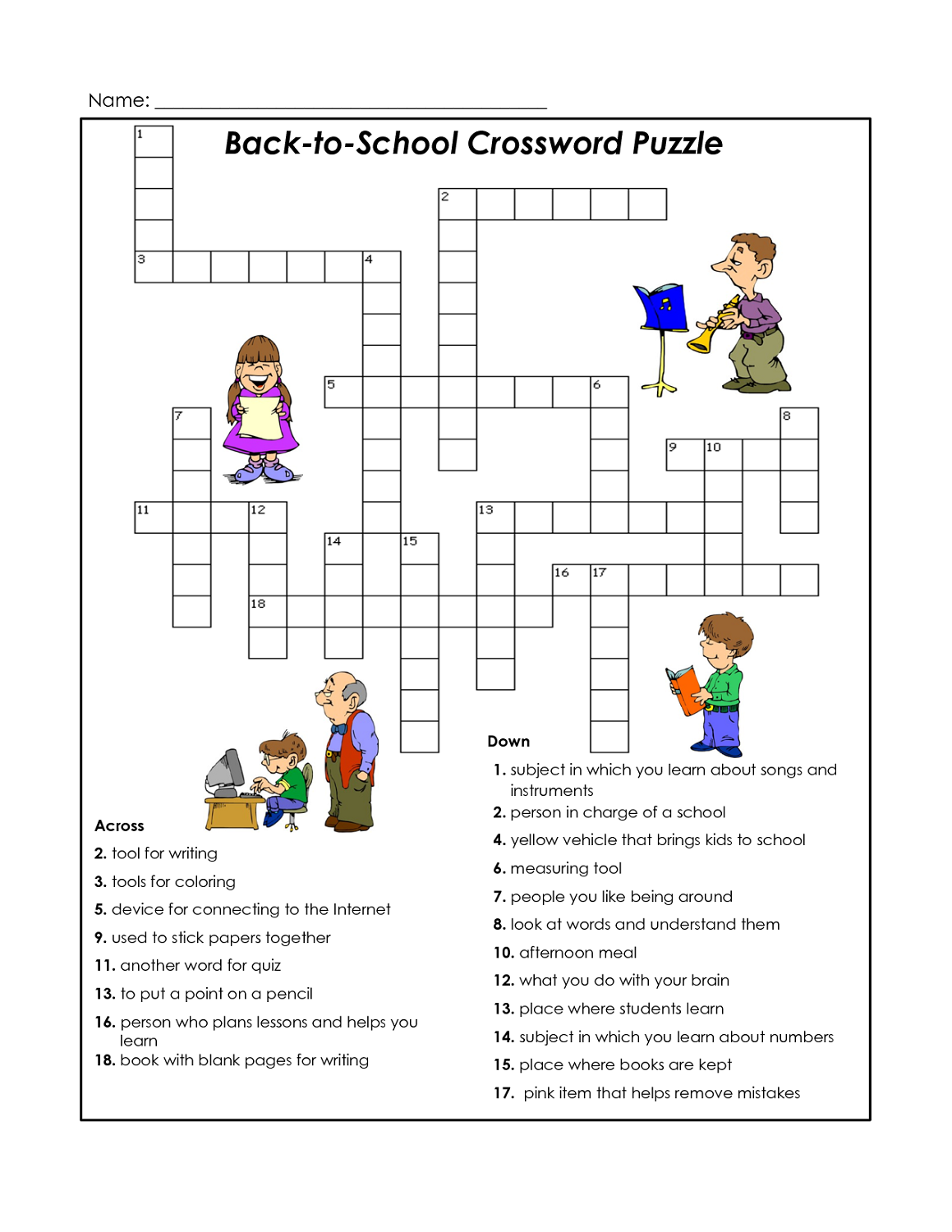 Printable Crossword About Books For Kids