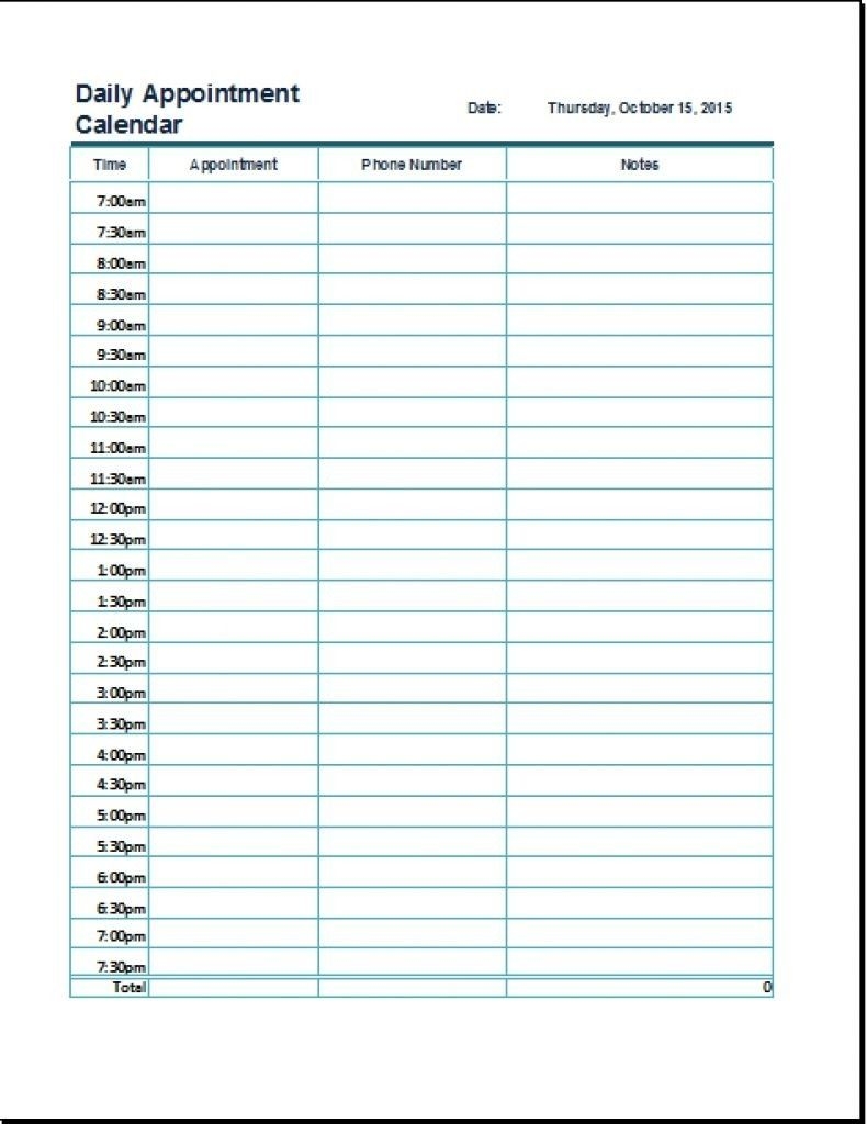 Printable Daily Appointment Sheet Summafinance