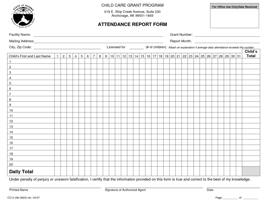 Printable Dhs Child Care Attendance Form Printable Forms Free Online