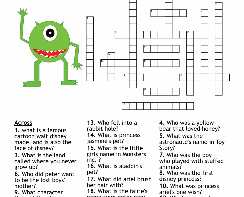 Printable Disney Crossword Puzzles