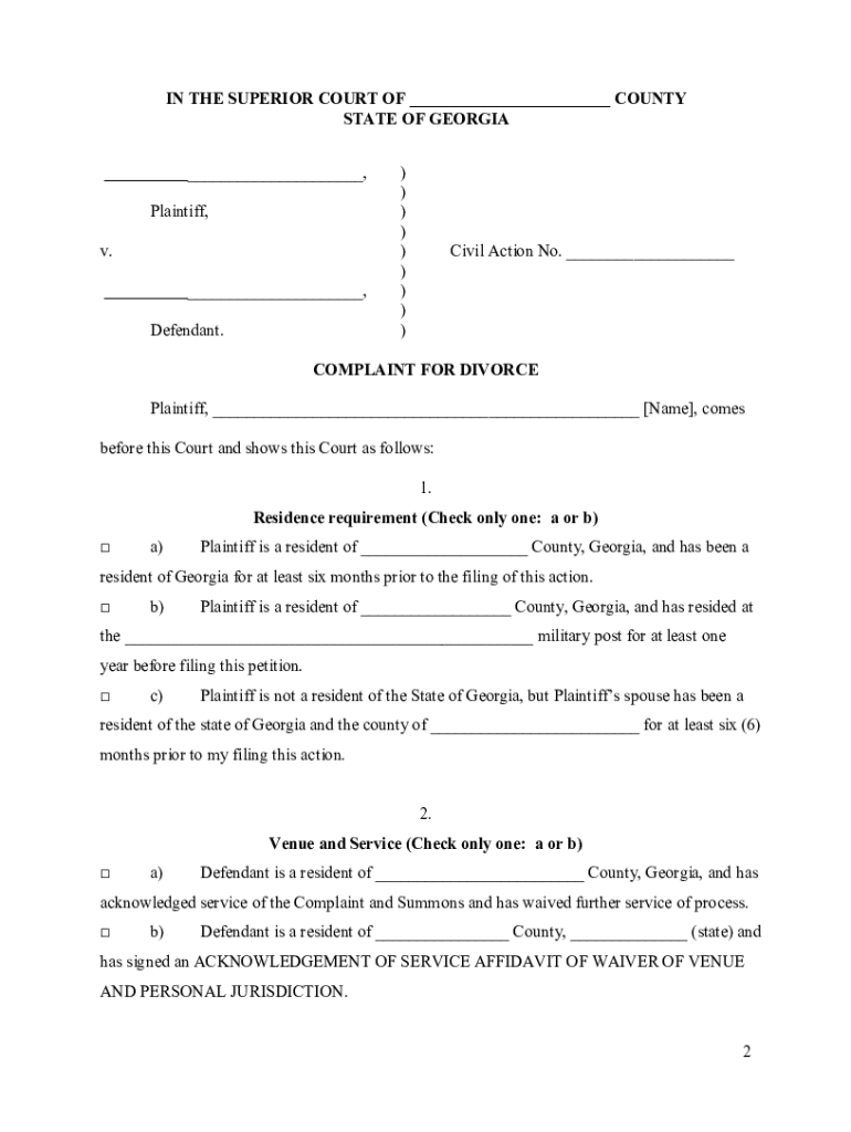Printable Divorce Papers Ga