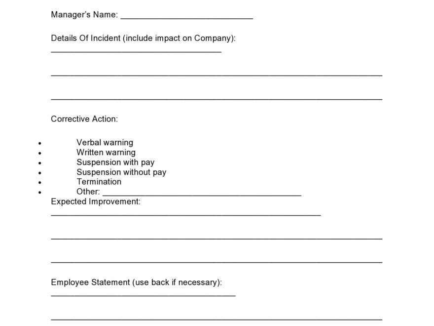 Printable Employee Write Up Form Printable Forms Free Online