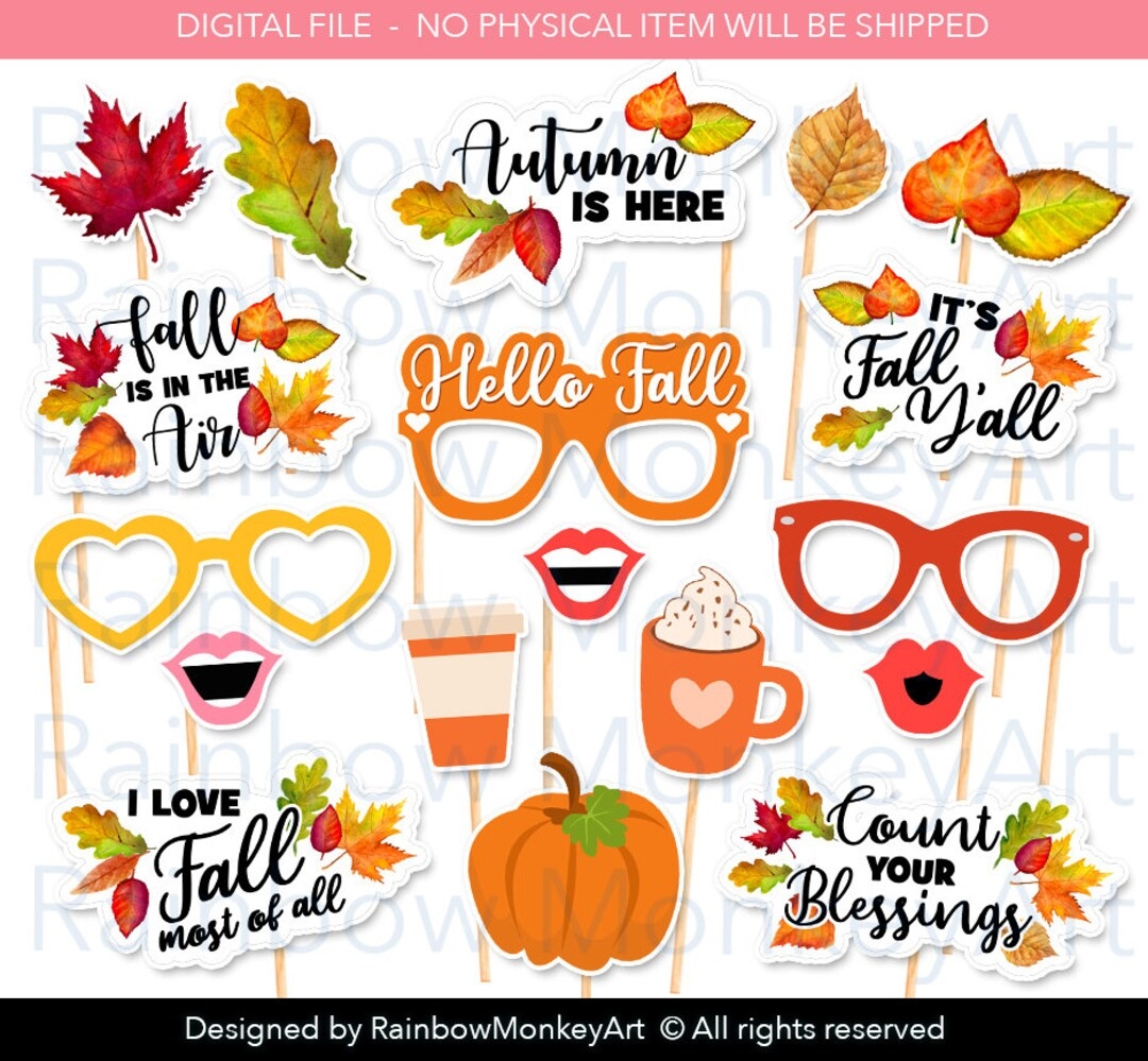 Printable Fall Photo Booth Props Fall Wedding Photobooth Props Fall 