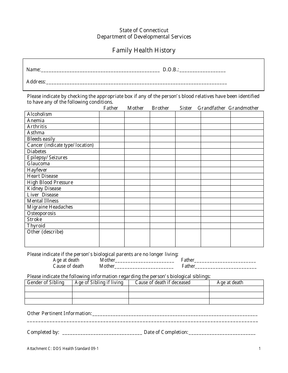 Family Health History Printable Forms