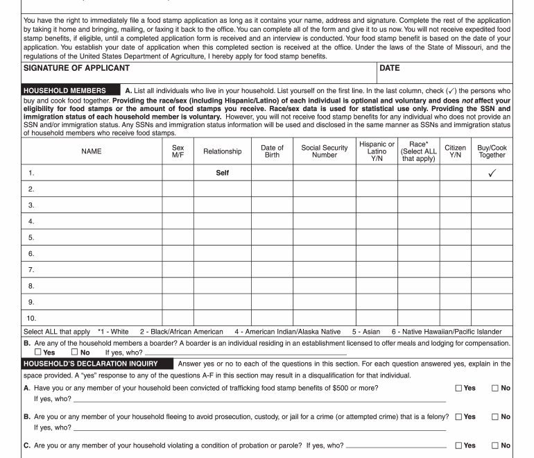 Printable Foodstamp Review Form Missouri Printable Forms Free Online