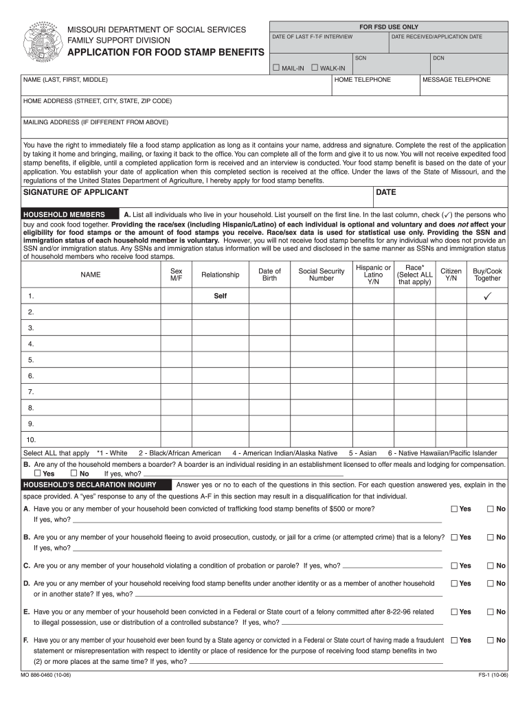 Printable Foodstamp Review Form Missouri Printable Forms Free Online