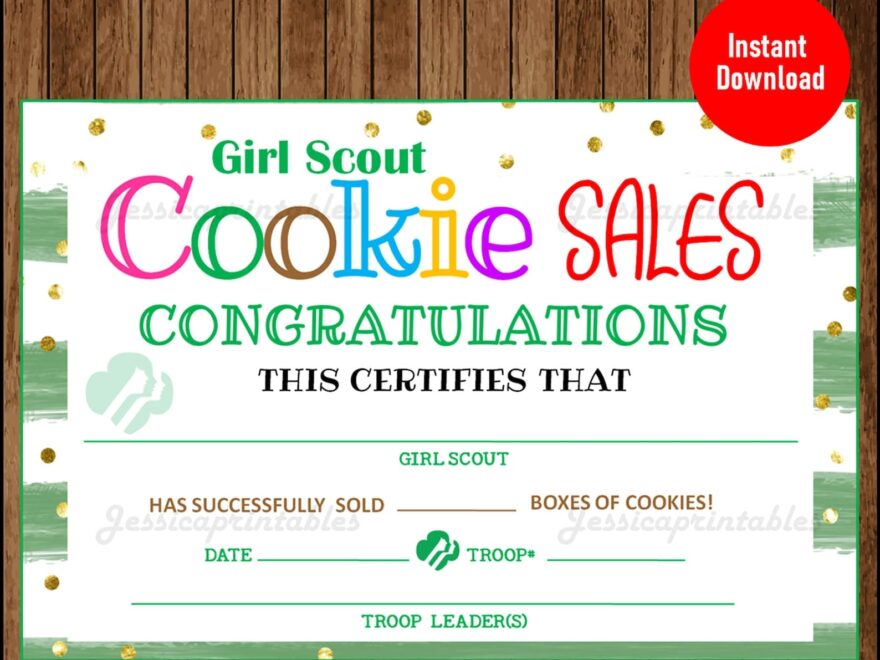 Printable Girl Scout Cookie Certificate Girl Scout Cookie Etsy