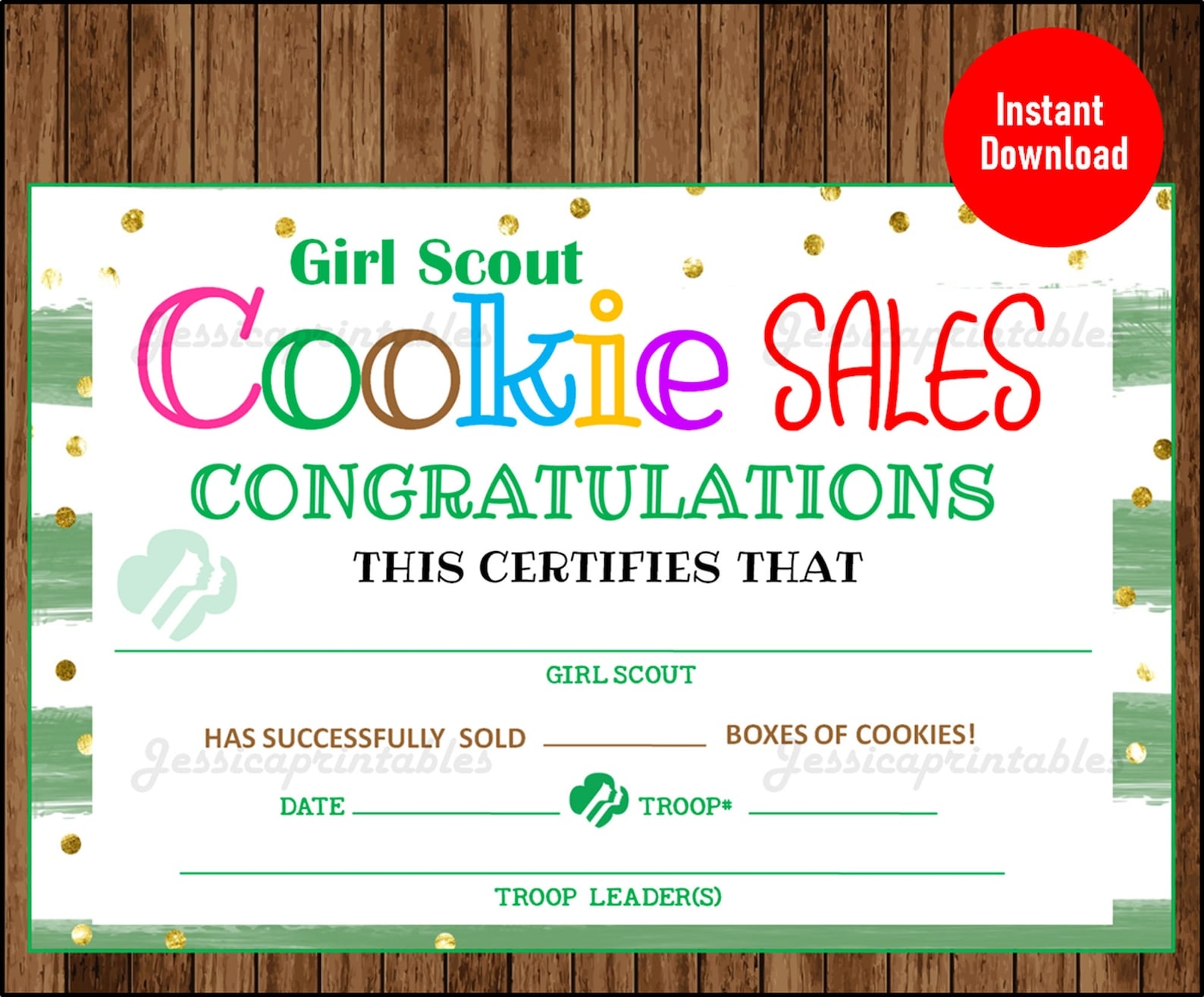 Printable Girl Scout Cookie Certificate Girl Scout Cookie Etsy
