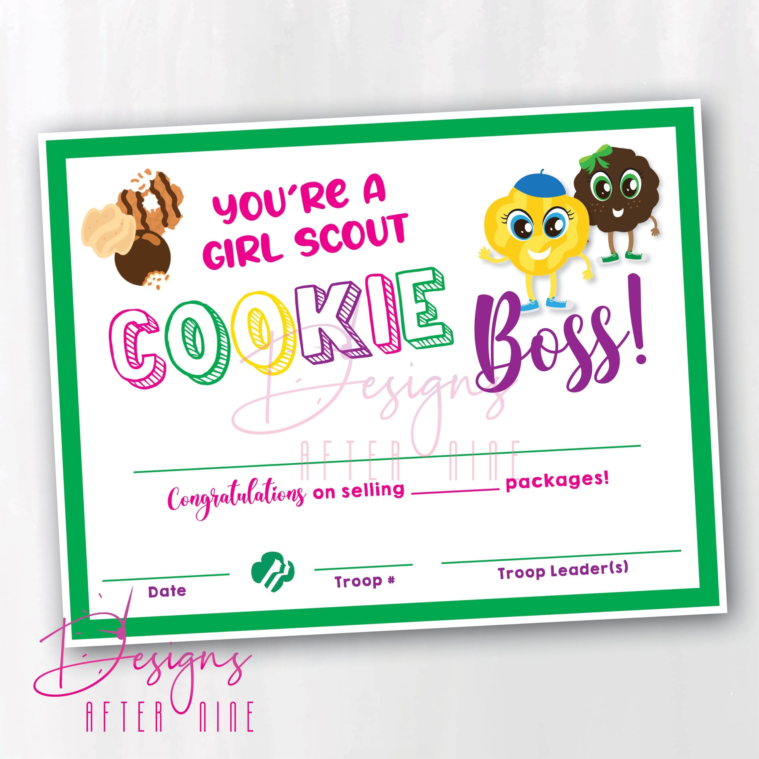 Printable Girl Scout Cookie Sales Certificate Award Instant Etsy