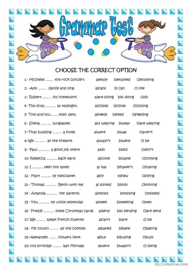 Printable Grammar Test