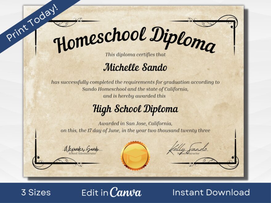Printable Homeschool Diploma Printable Free Templates