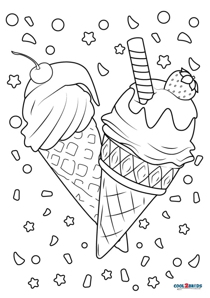 Printable Ice Cream Coloring Pages Children Eating Ice Cream