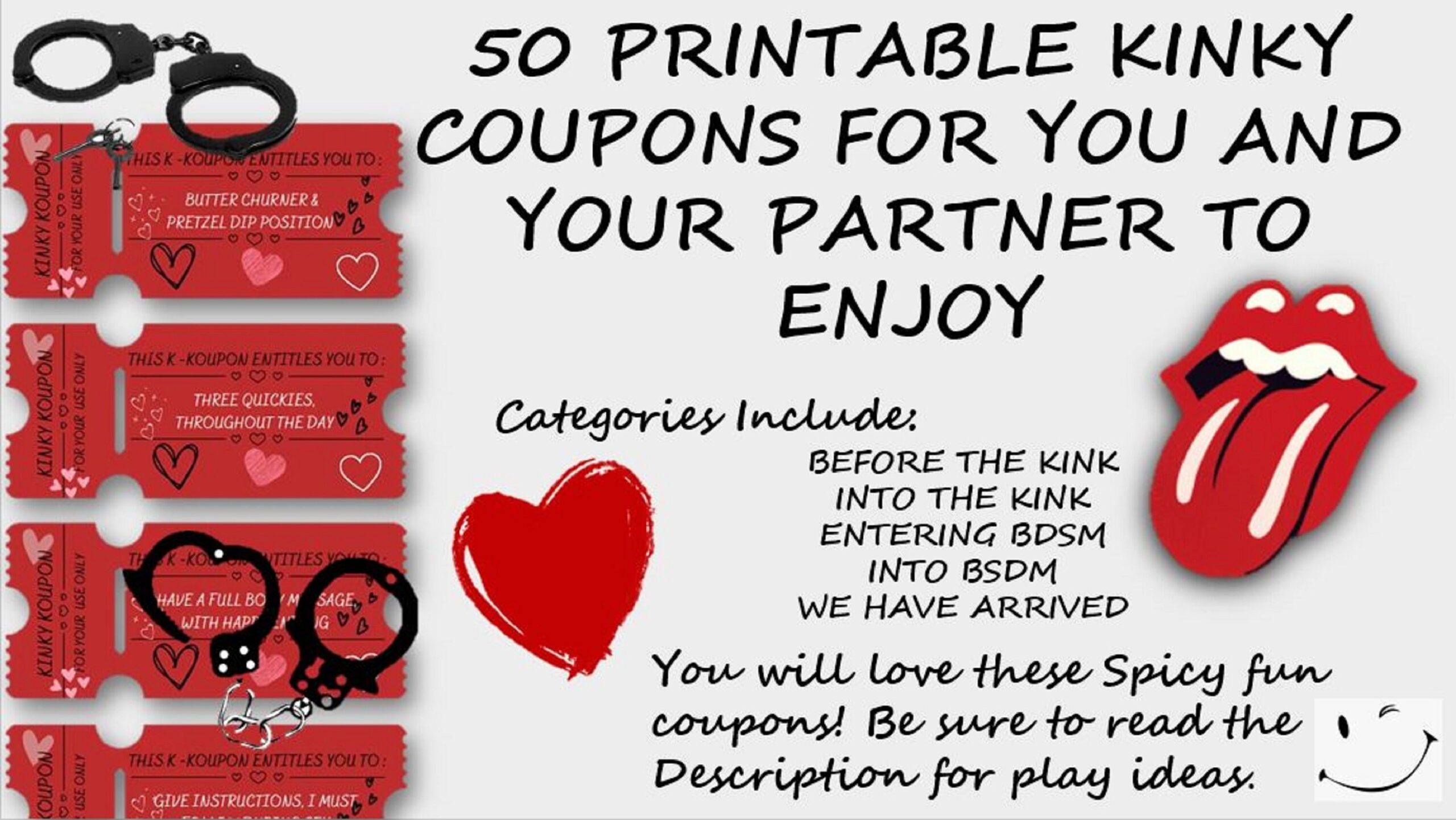 Printable KINKY BDSM Friendly Coupons Love Coupons For Her Him Them 