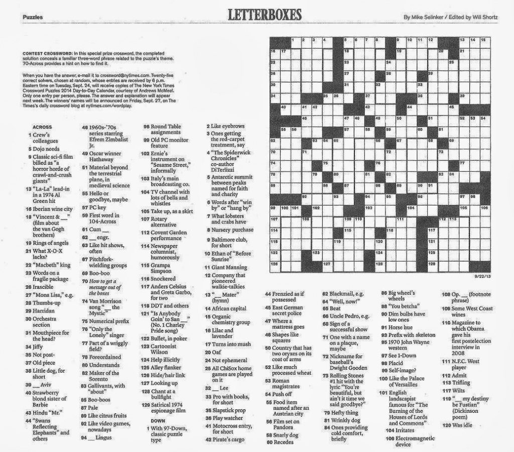 Printable La Times Crossword Puzzle