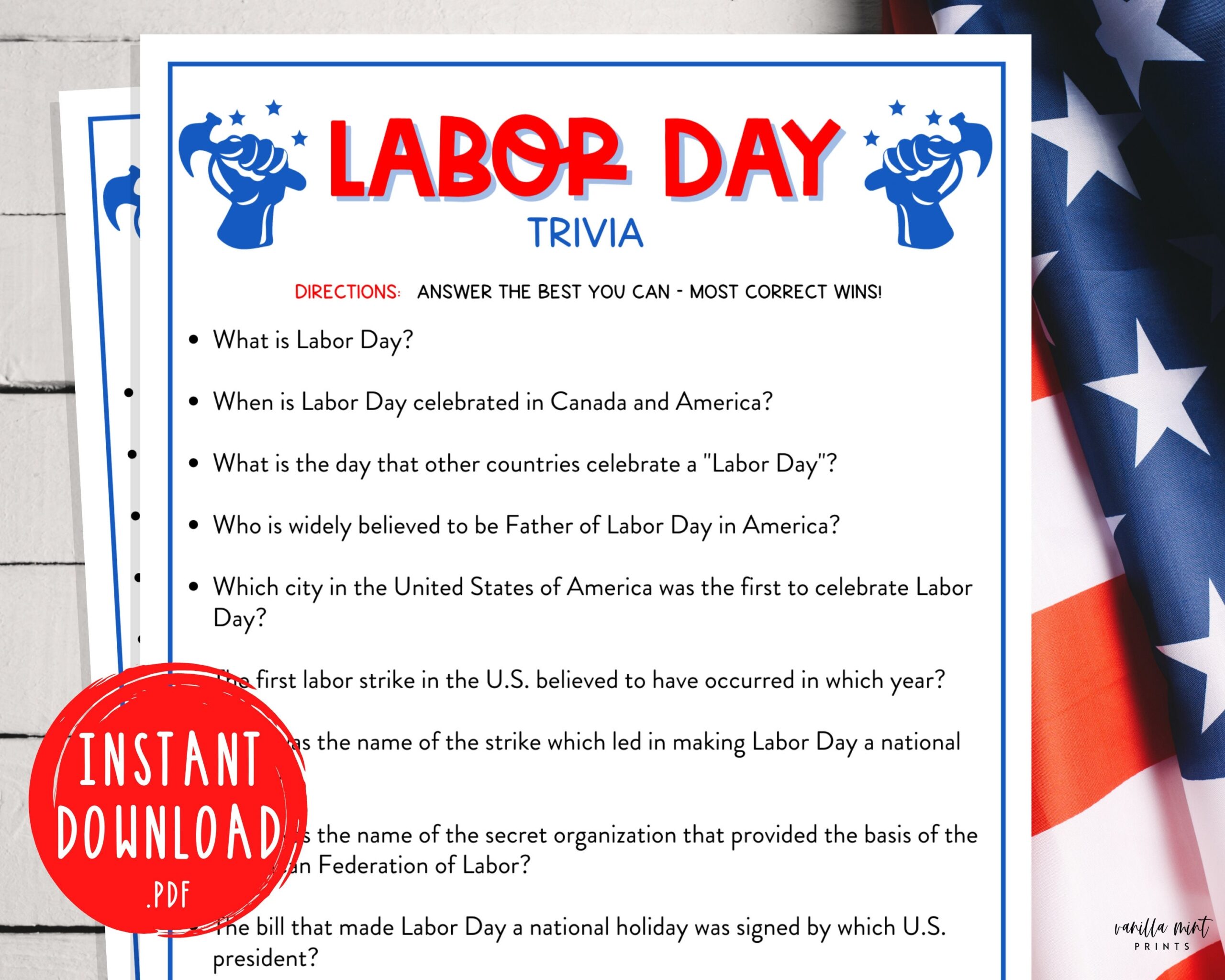 Printable Labor Day Quiz