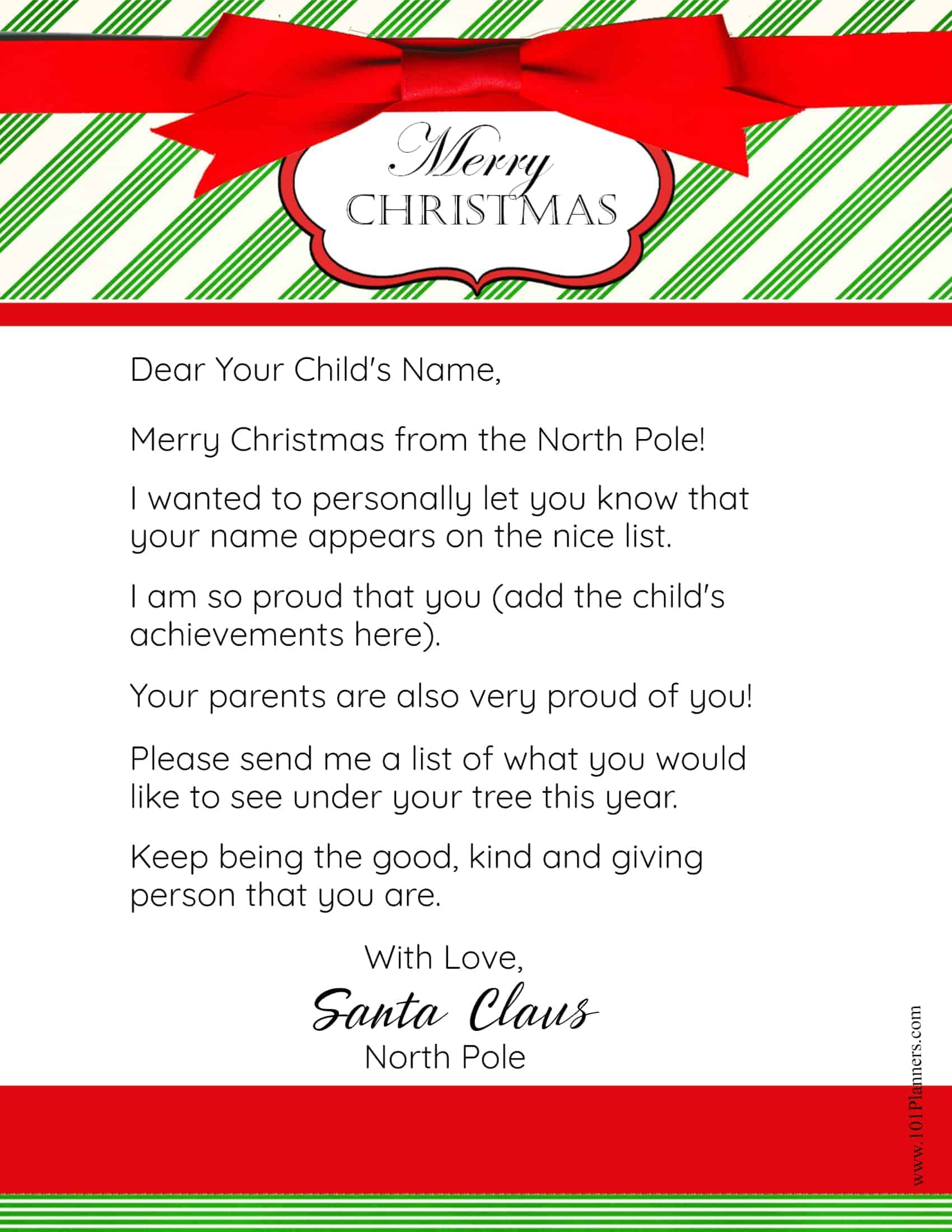 Free Printable Christmas Letters From Santa