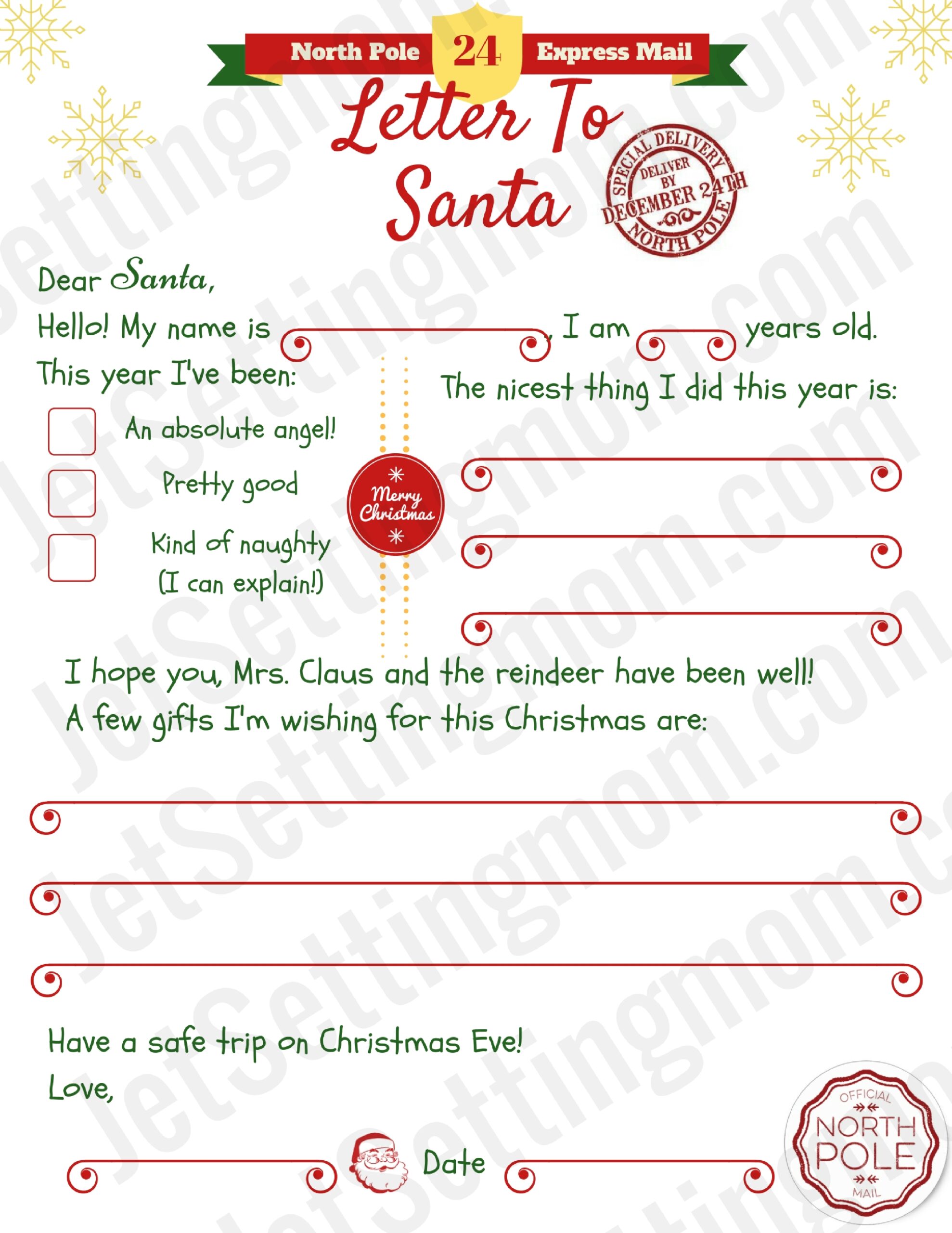 Printable Letter To Santa Template Printable Templates