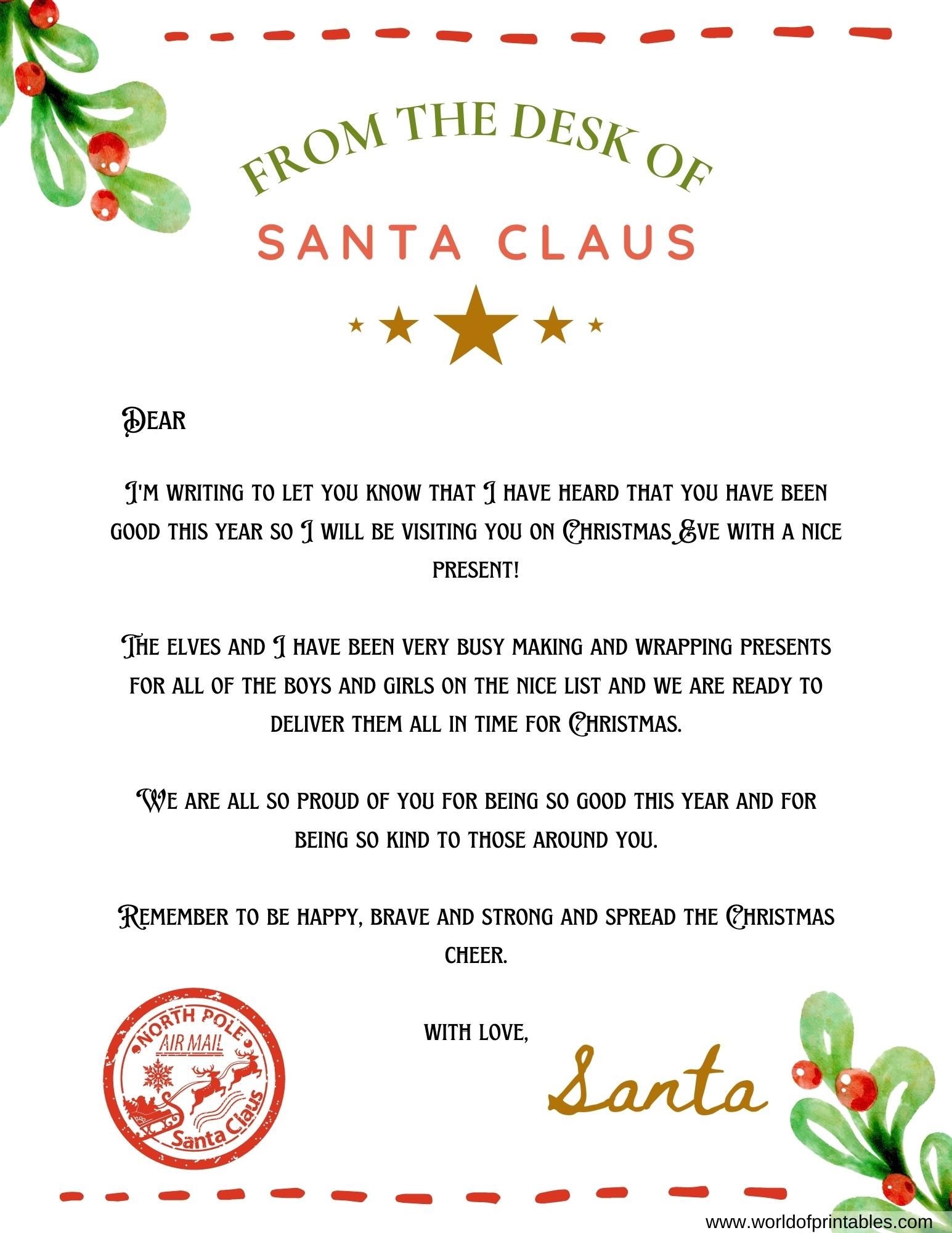 Letter From Santa Claus Free Printable