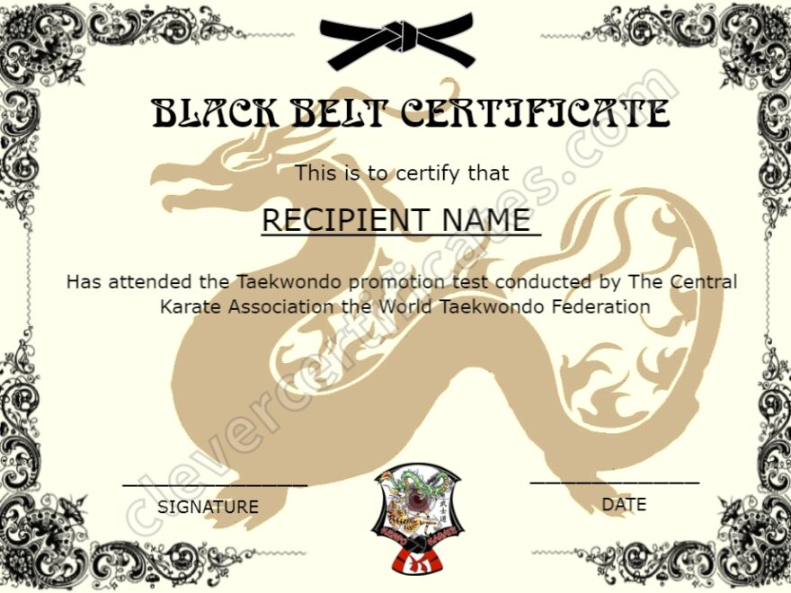 Printable Martial Arts Certificate Editable Martial Arts Template