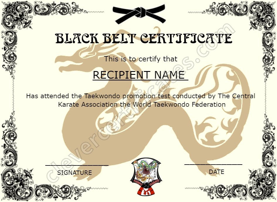 Printable Martial Arts Certificate Editable Martial Arts Template