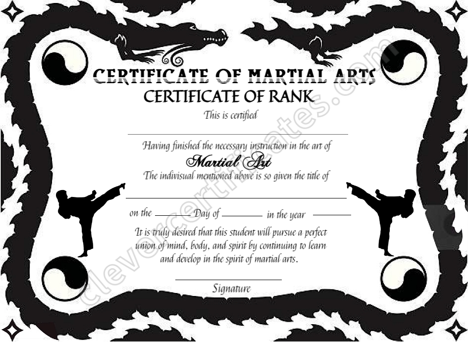 Printable Martial Arts Rank Certificate Editable Martial Arts Templa