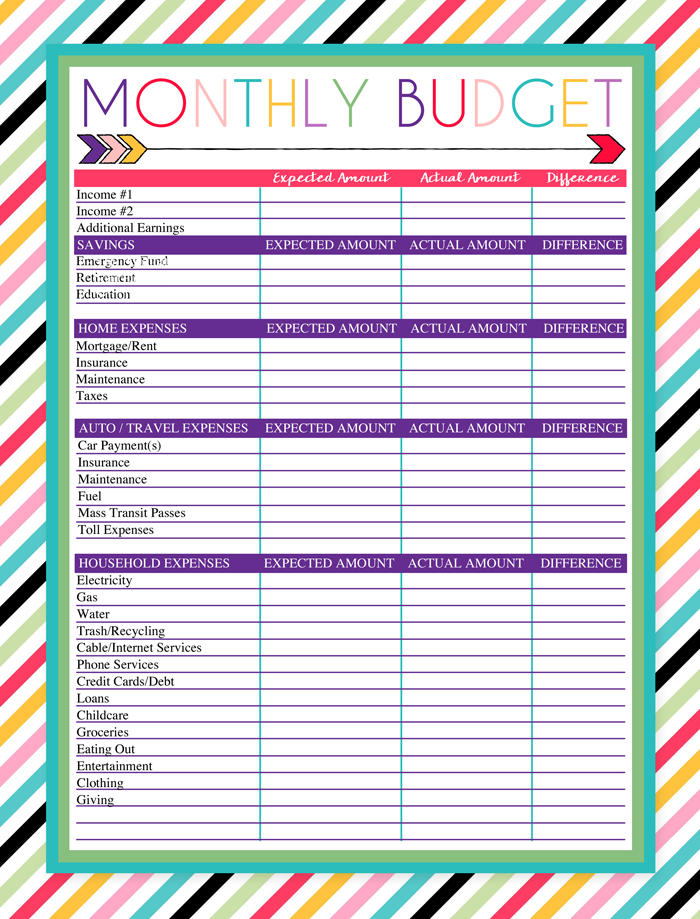 Printable Monthly Budgeting Worksheets