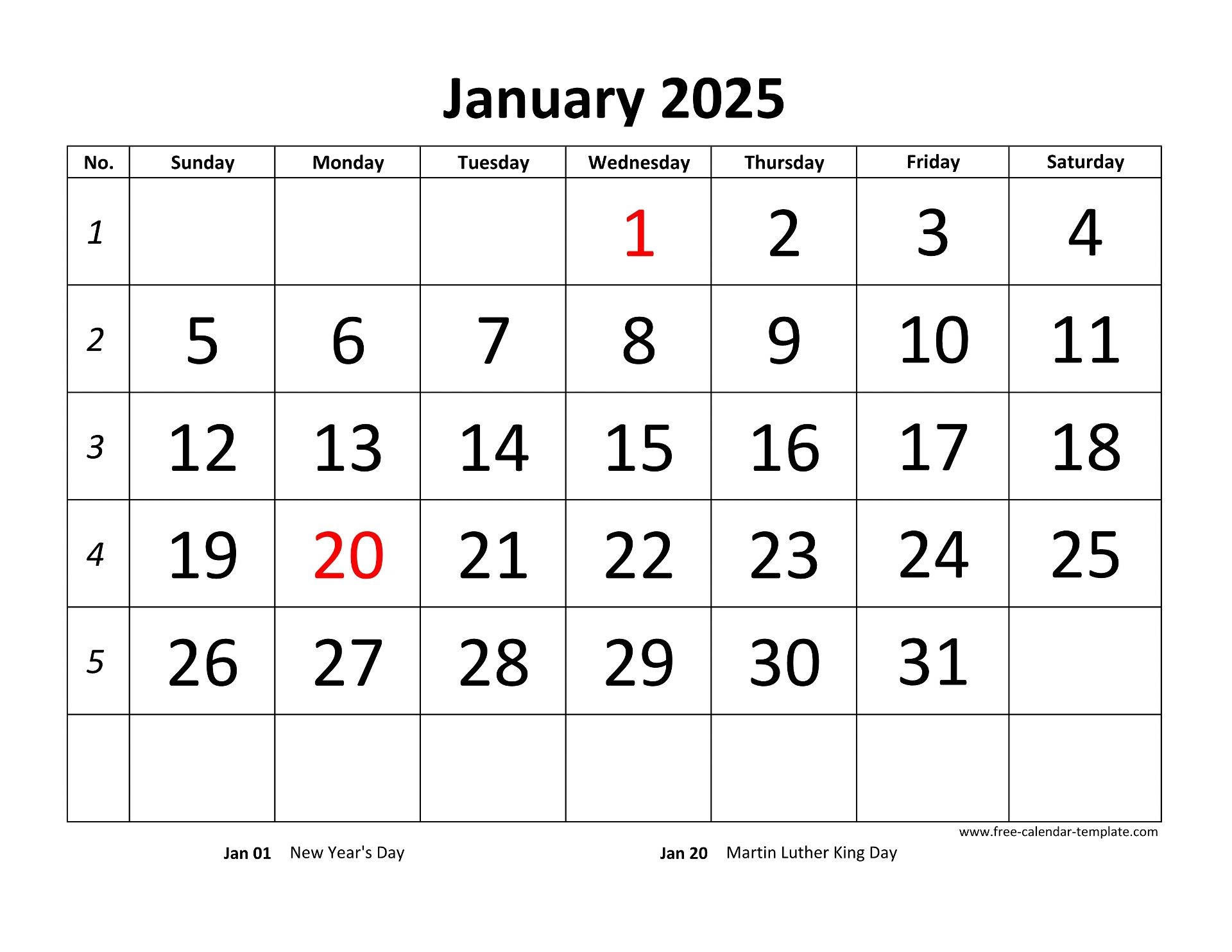 Free Printable 2025 Calendar By Month