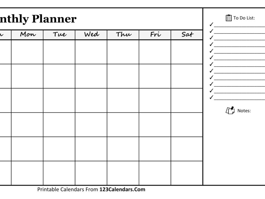 Printable Monthly Planner Templates 123Calendars