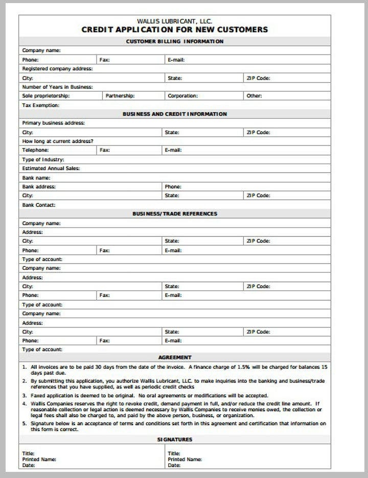 Printable New Customer Credit Application Form Printable Form 2024