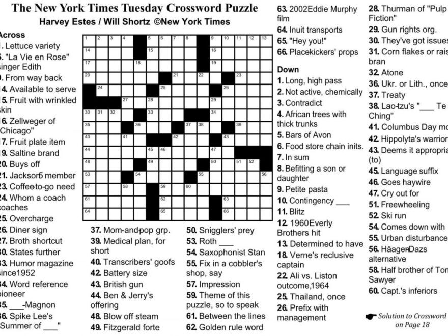 Printable New York Times Crossword Puzzle