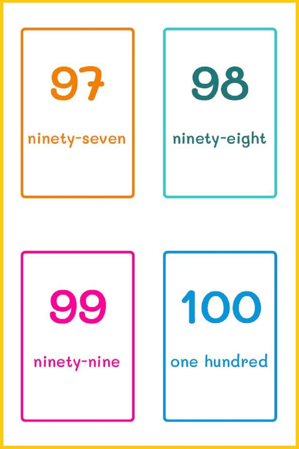 Free Printable Numbers 1-100 Flashcards