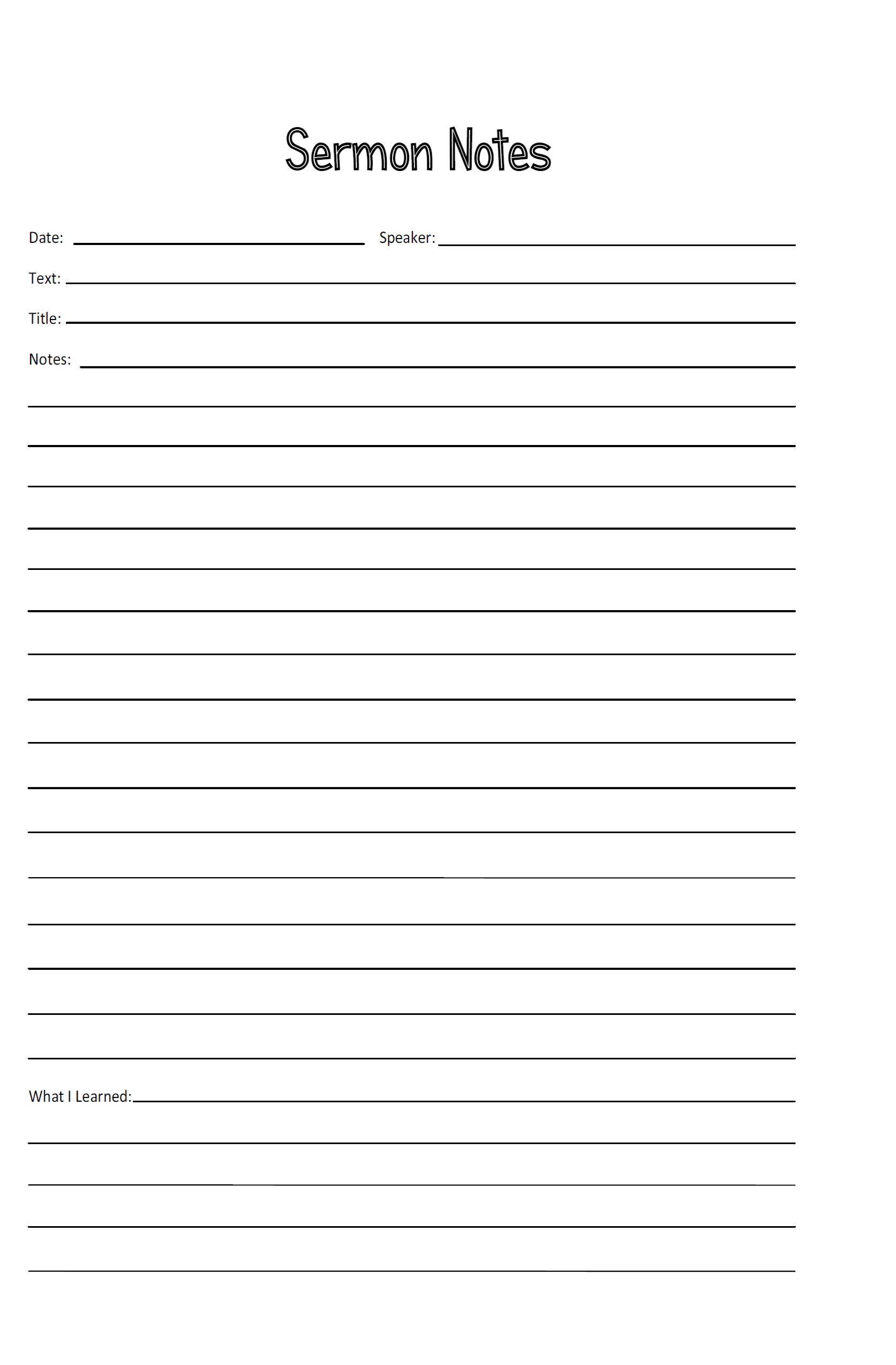 Printable Sermon Notes