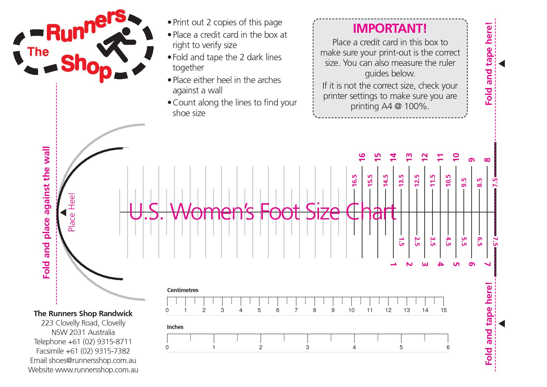 Printable WomenS Shoe Size Chart