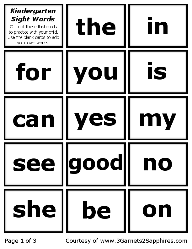 Free Printable Sight Words For Preschoolers