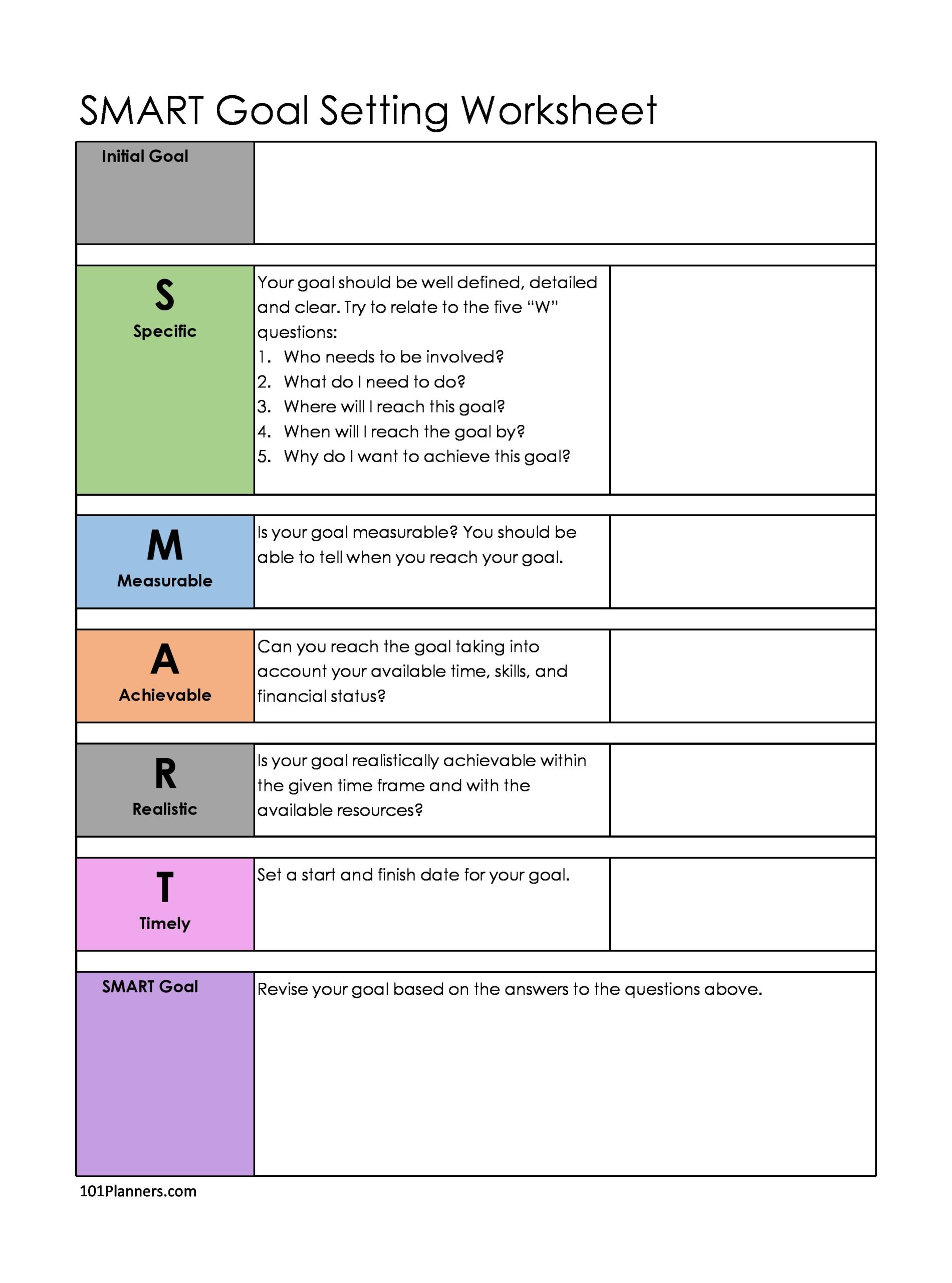 Free Printable Smart Fitness And Nutrition Goals Worksheet
