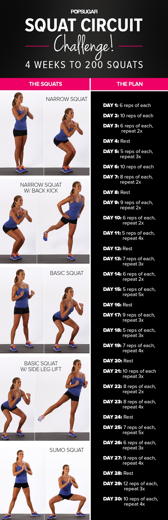 Printable Squat Challenge POPSUGAR Fitness
