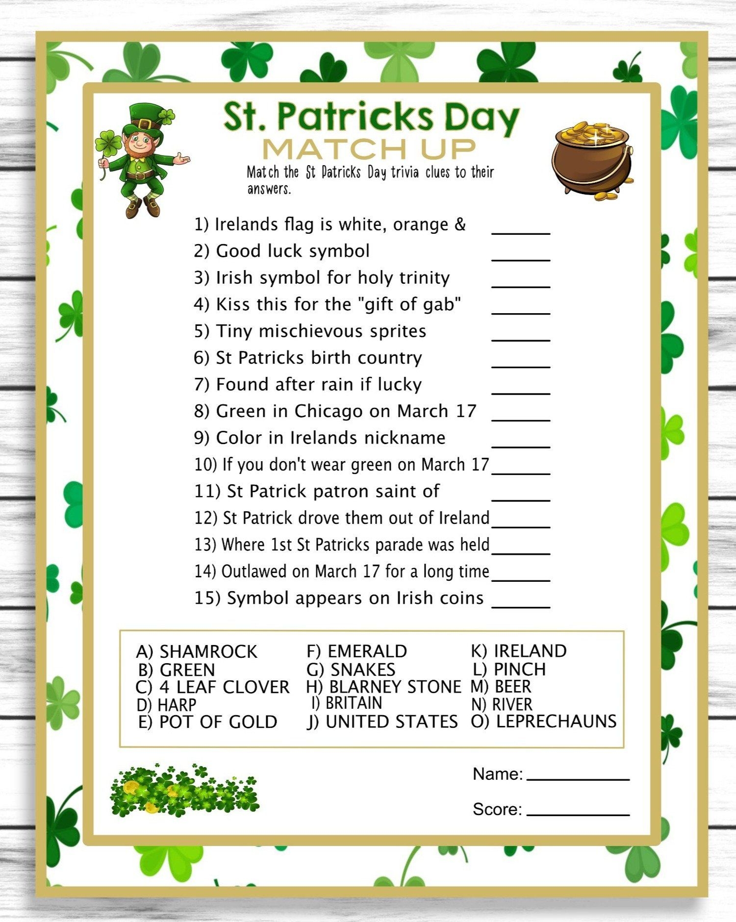Printable St Patrick 39 s Day Trivia Printable Word Searches