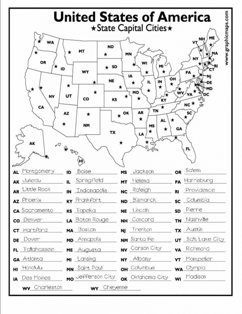 Printable States And Capitals Map