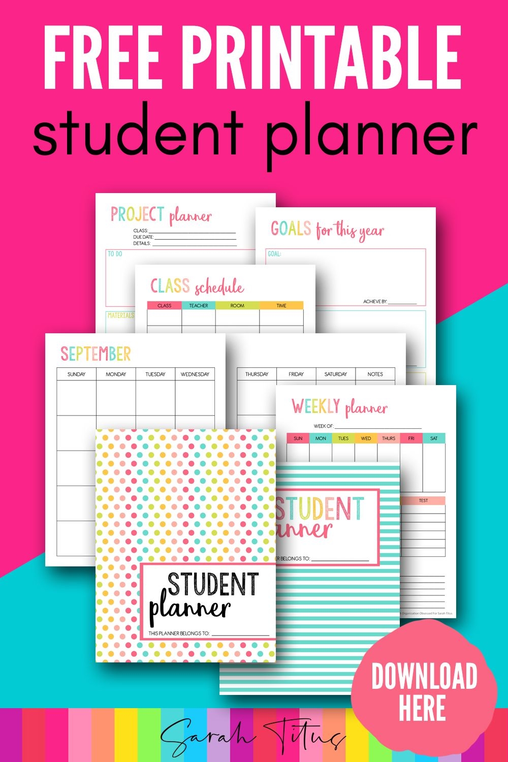 Printable Student Planner 46 Pages School Planner Template Free 