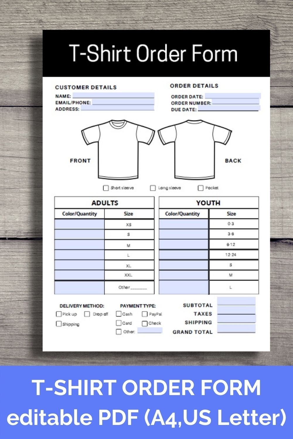 Free Printable Tshirt Order Forms