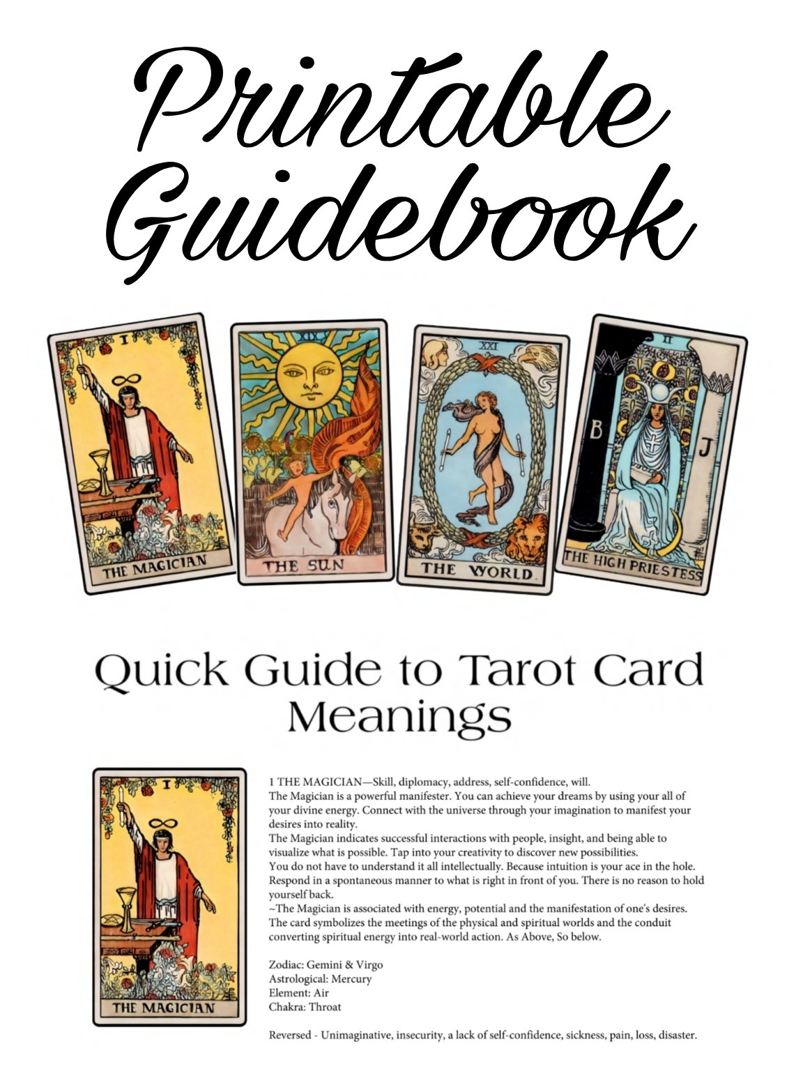 Printable Tarot Cards With Meanings