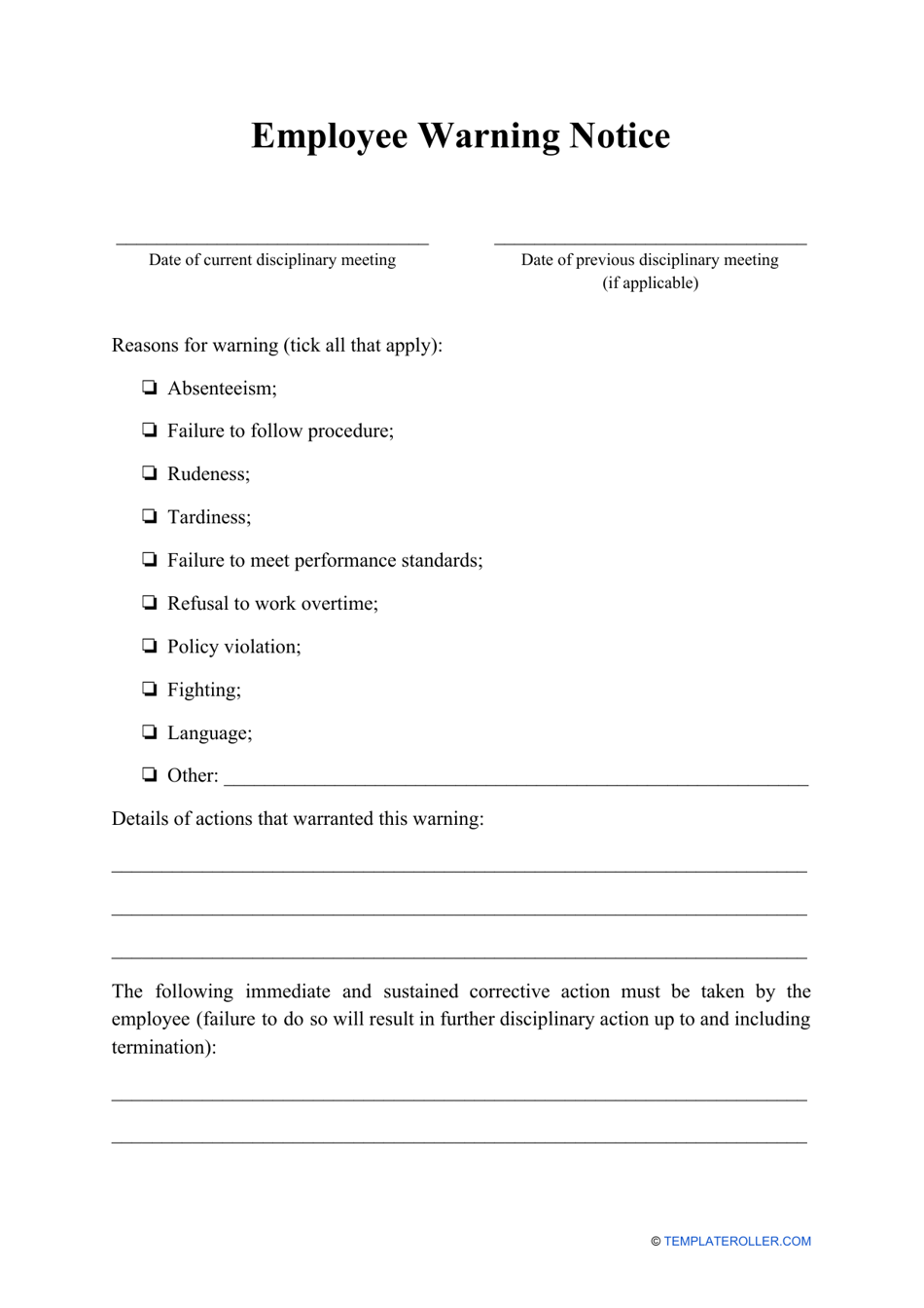 Free Printable Verbal Warning Form