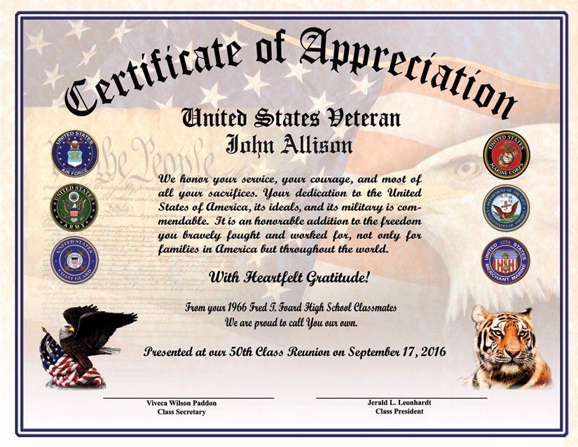 Printable Veterans Certificates